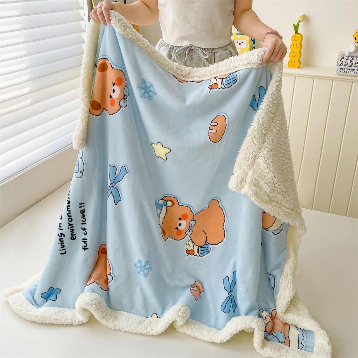 91家纺网 家纺一手货源 找家纺 雯豆家纺 2025新款双面暖绒多功能被套毯盖毯毯子 趴趴熊