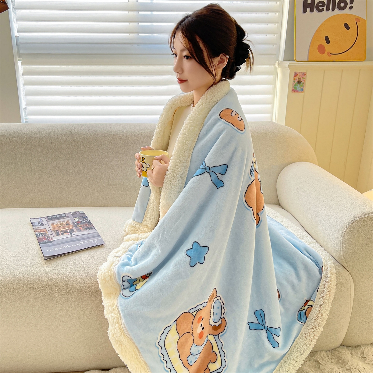 91家纺网 家纺一手货源 找家纺 雯豆家纺 2025新款双面暖绒多功能被套毯盖毯毯子 趴趴熊