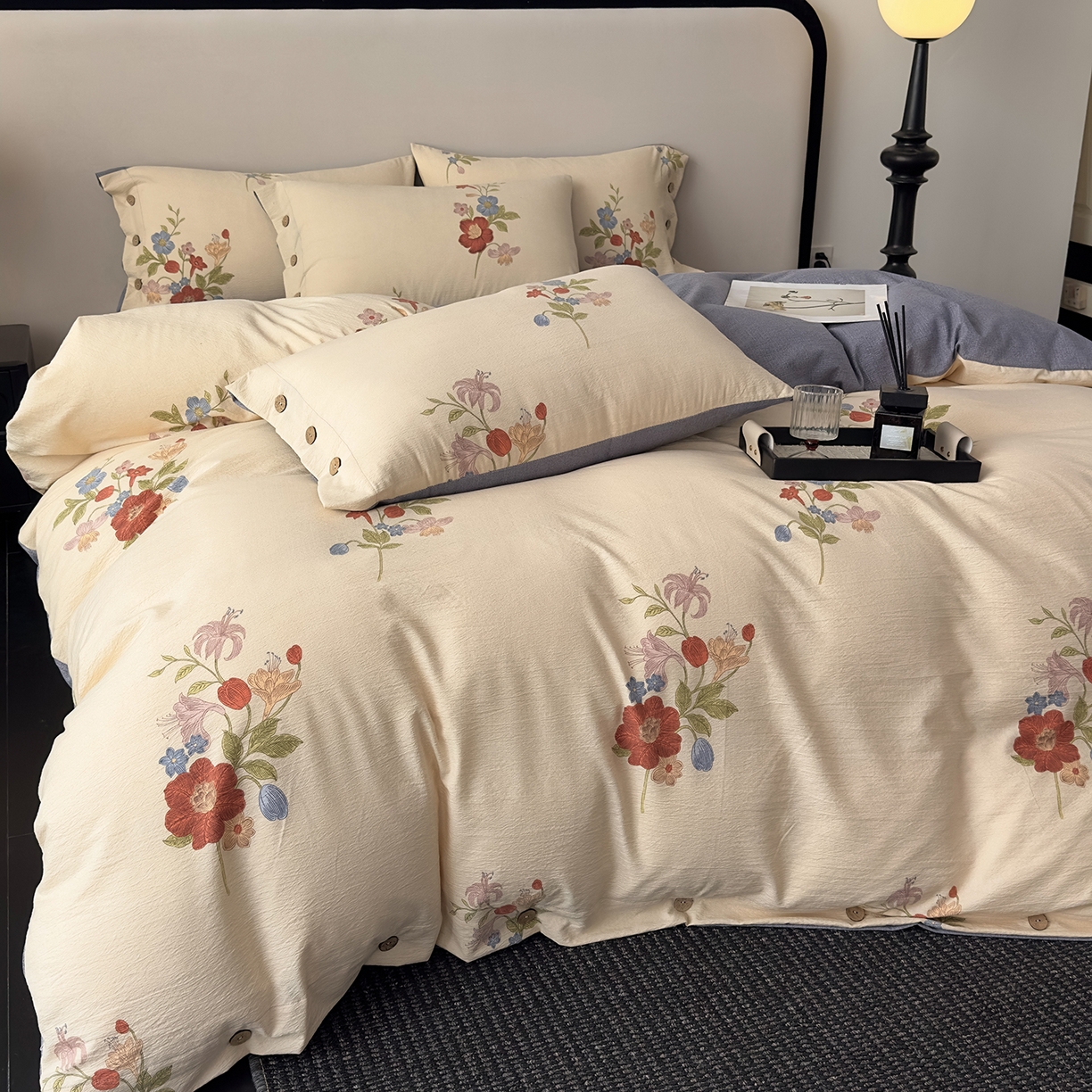 禧多家纺 2025新款提花原柔麻四件套纽扣款 云眠