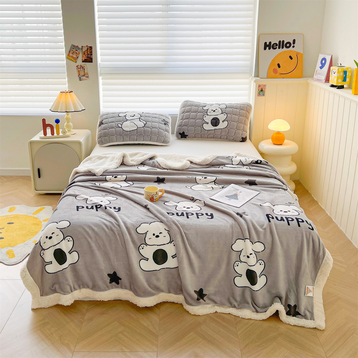 91家纺网 家纺一手货源 找家纺 雯豆家纺 2025新款双面暖绒多功能被套毯盖毯毯子 皮皮狗