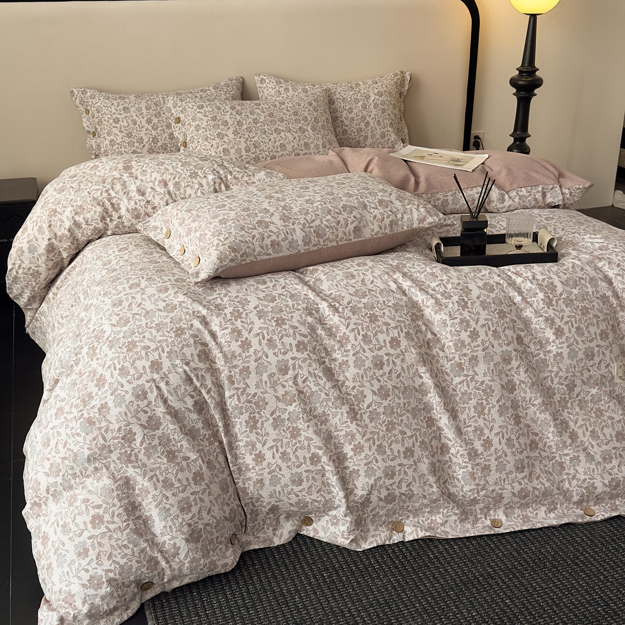 禧多家纺 2025新款提花原柔麻四件套纽扣款 织月