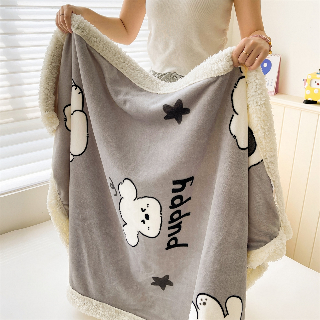 91家纺网 家纺一手货源 找家纺 雯豆家纺 2025新款双面暖绒多功能被套毯盖毯毯子 皮皮狗