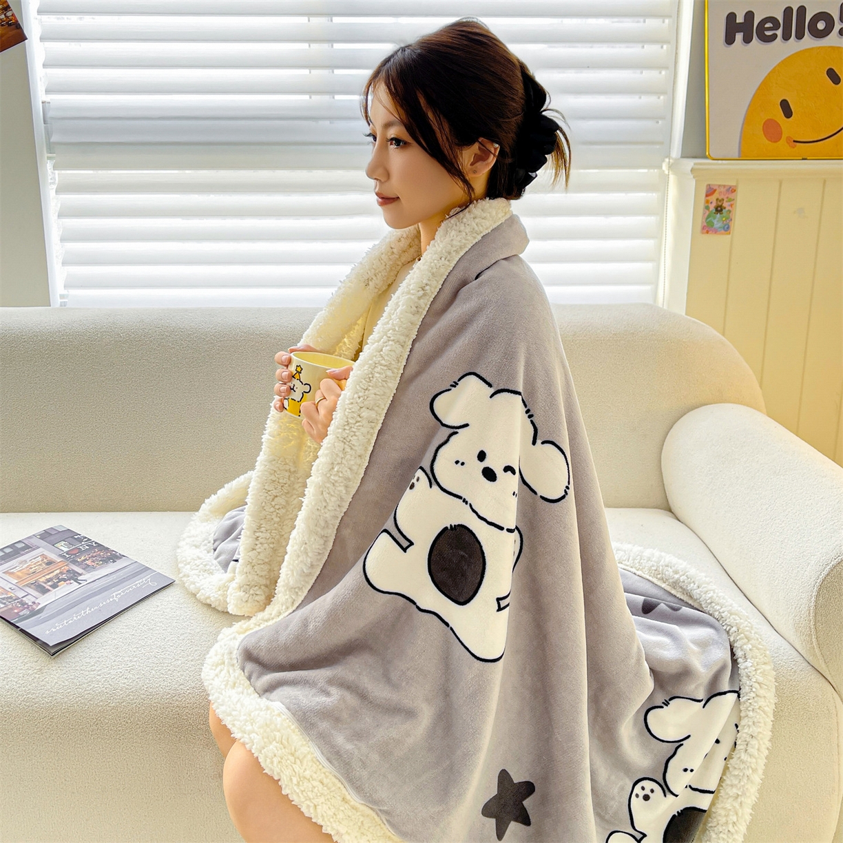 91家纺网 家纺一手货源 找家纺 雯豆家纺 2025新款双面暖绒多功能被套毯盖毯毯子 皮皮狗