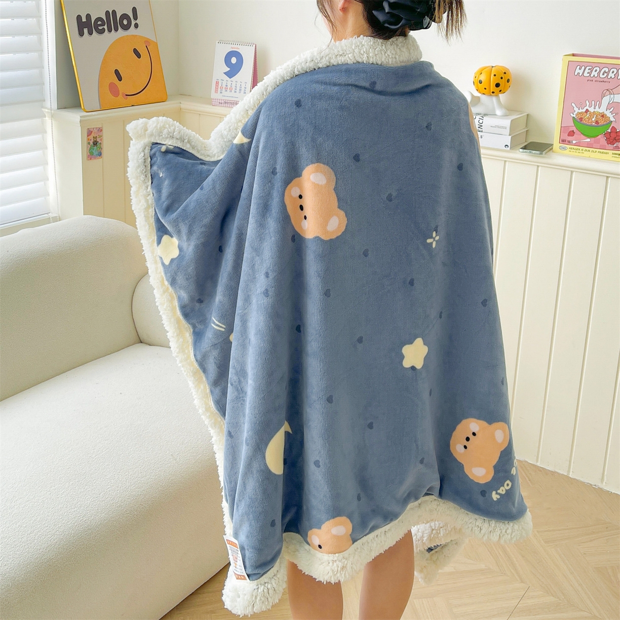 雯豆家纺 2025新款双面暖绒多功能被套毯盖毯毯子 太空小熊