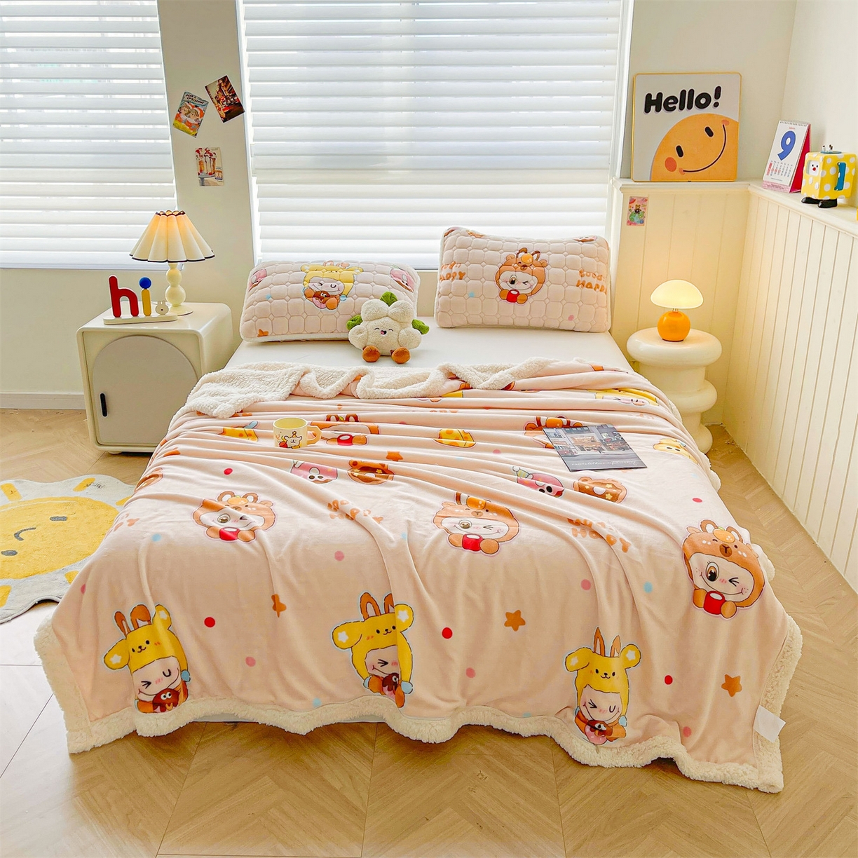 91家纺网 家纺一手货源 找家纺 雯豆家纺 2025新款双面暖绒多功能被套毯盖毯毯子 甜心布布