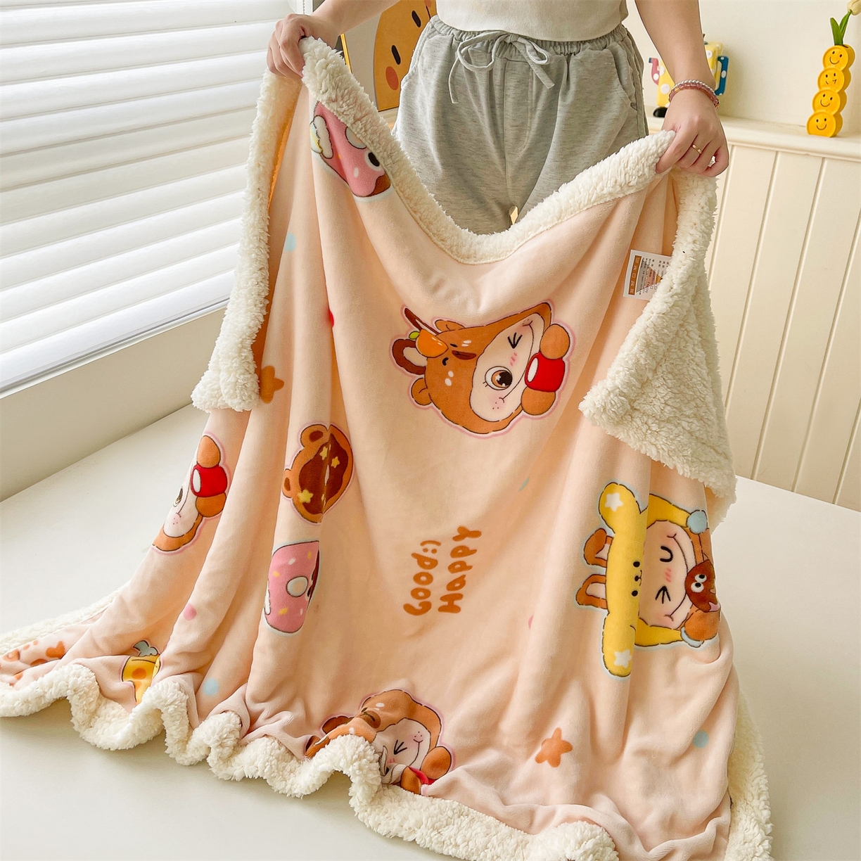 91家纺网 家纺一手货源 找家纺 雯豆家纺 2025新款双面暖绒多功能被套毯盖毯毯子 甜心布布