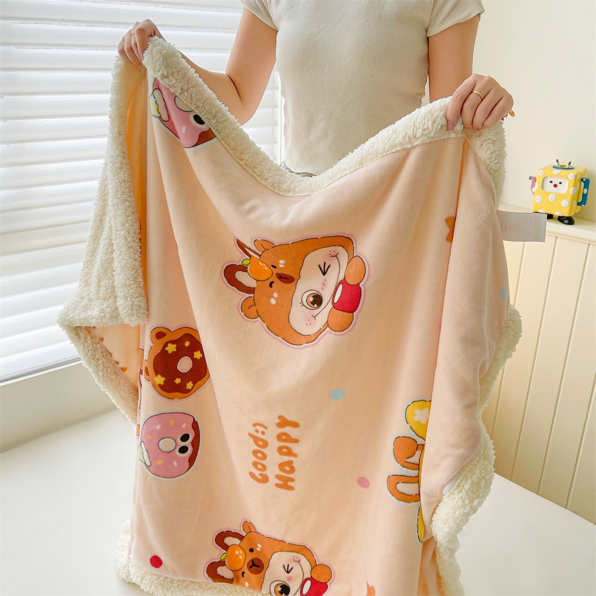 91家纺网 家纺一手货源 找家纺 雯豆家纺 2025新款双面暖绒多功能被套毯盖毯毯子 甜心布布