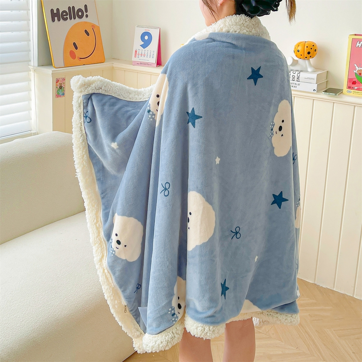 雯豆家纺 2025新款双面暖绒多功能被套毯盖毯毯子 星空小狗