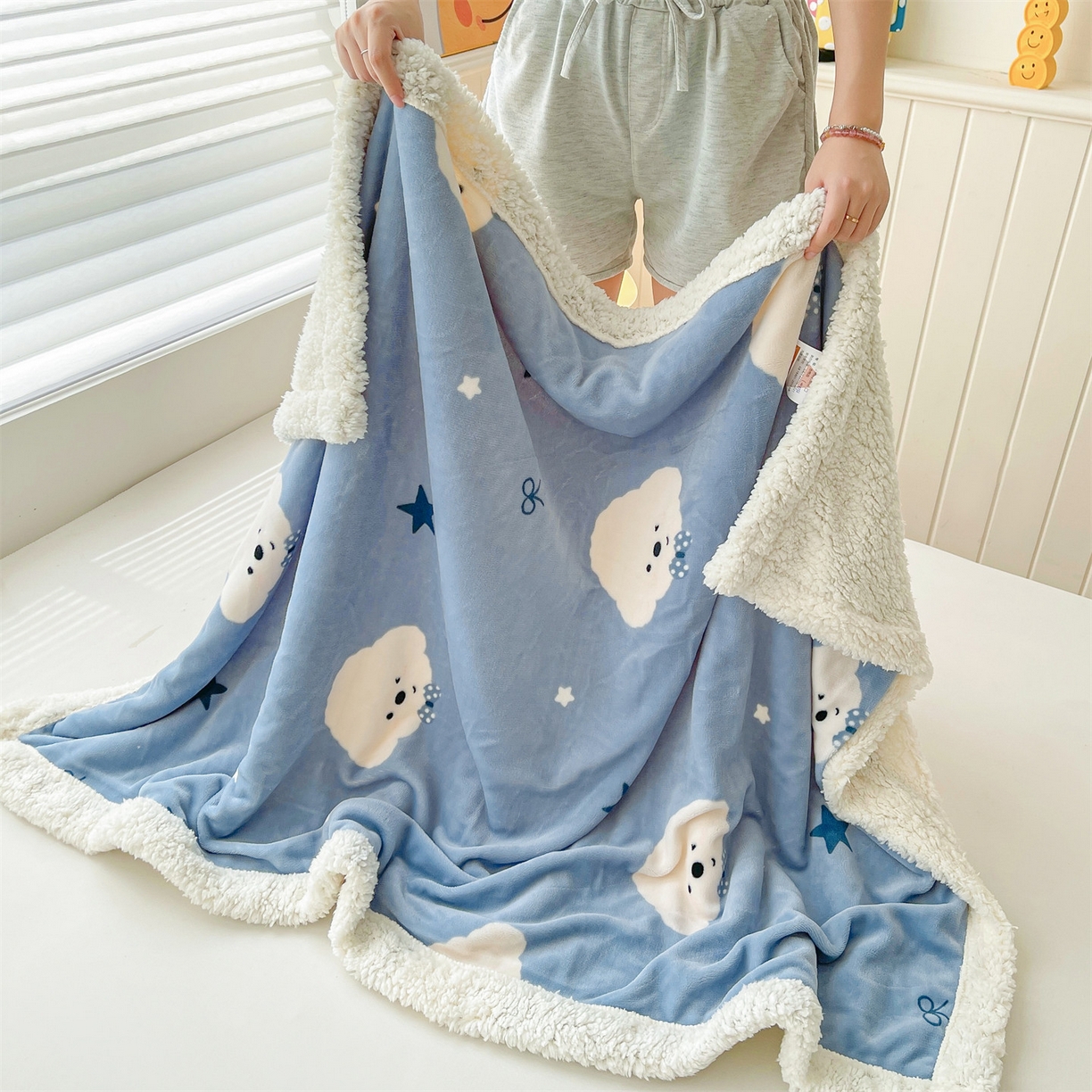 91家纺网 家纺一手货源 找家纺 雯豆家纺 2025新款双面暖绒多功能被套毯盖毯毯子 星空小狗