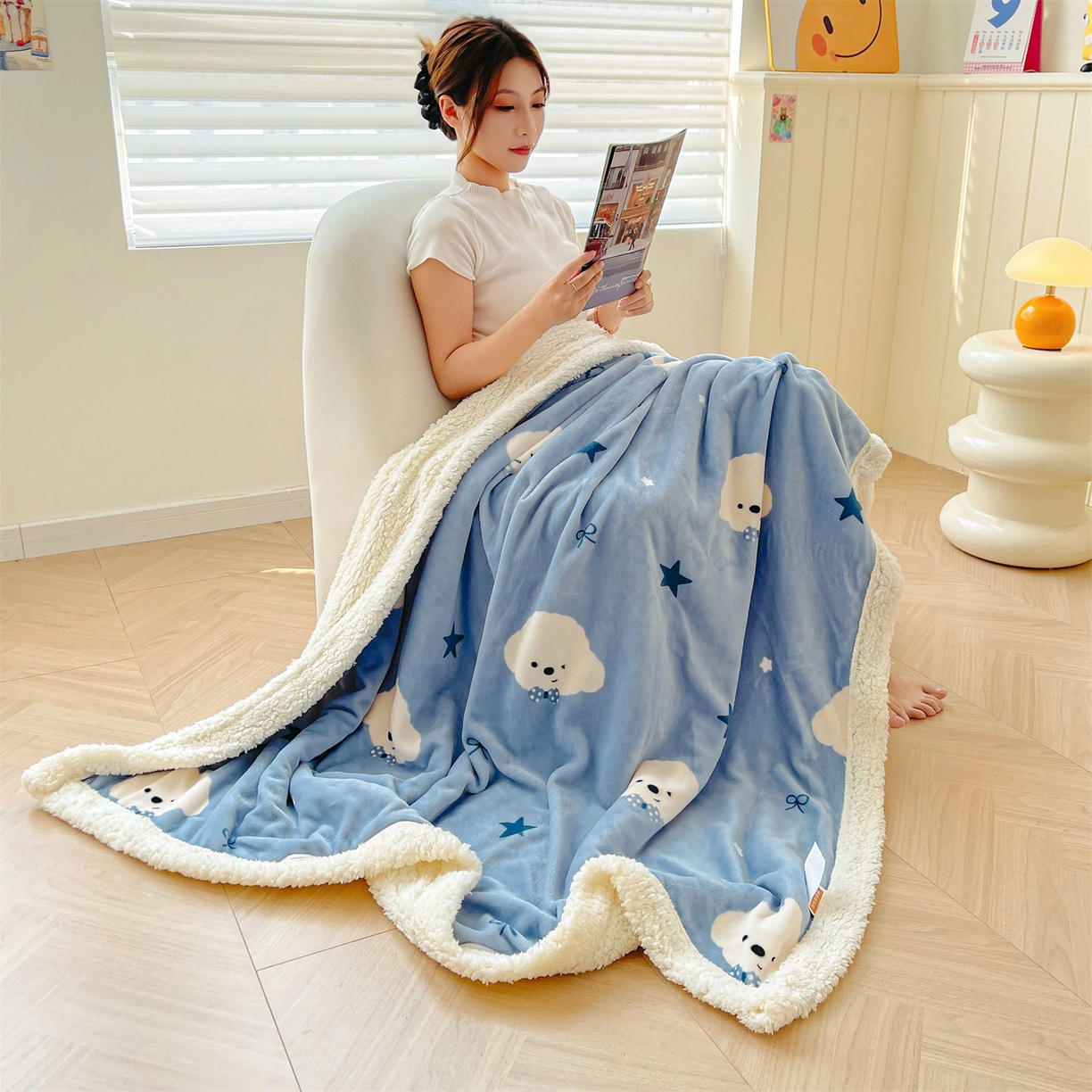 91家纺网 家纺一手货源 找家纺 雯豆家纺 2025新款双面暖绒多功能被套毯盖毯毯子 星空小狗
