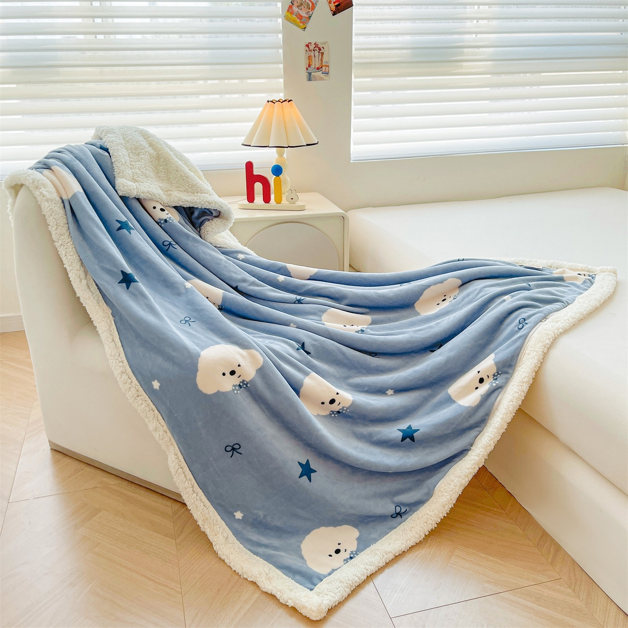 91家纺网 家纺一手货源 找家纺 雯豆家纺 2025新款双面暖绒多功能被套毯盖毯毯子 星空小狗