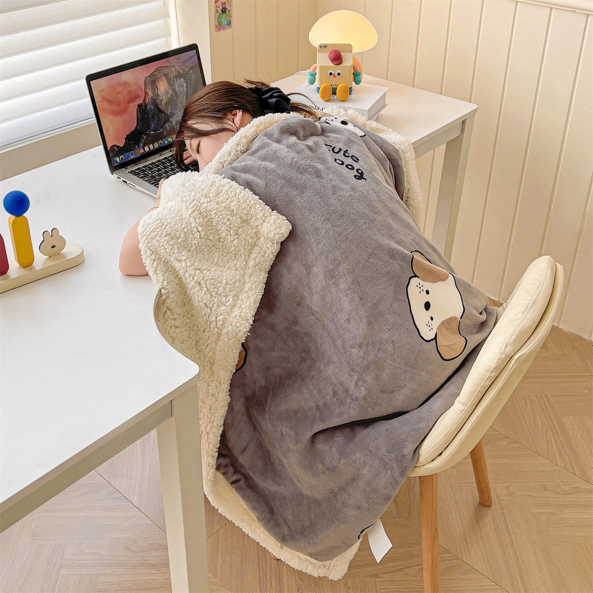 91家纺网 家纺一手货源 找家纺 雯豆家纺 2025新款双面暖绒多功能被套毯盖毯毯子 阳光狗