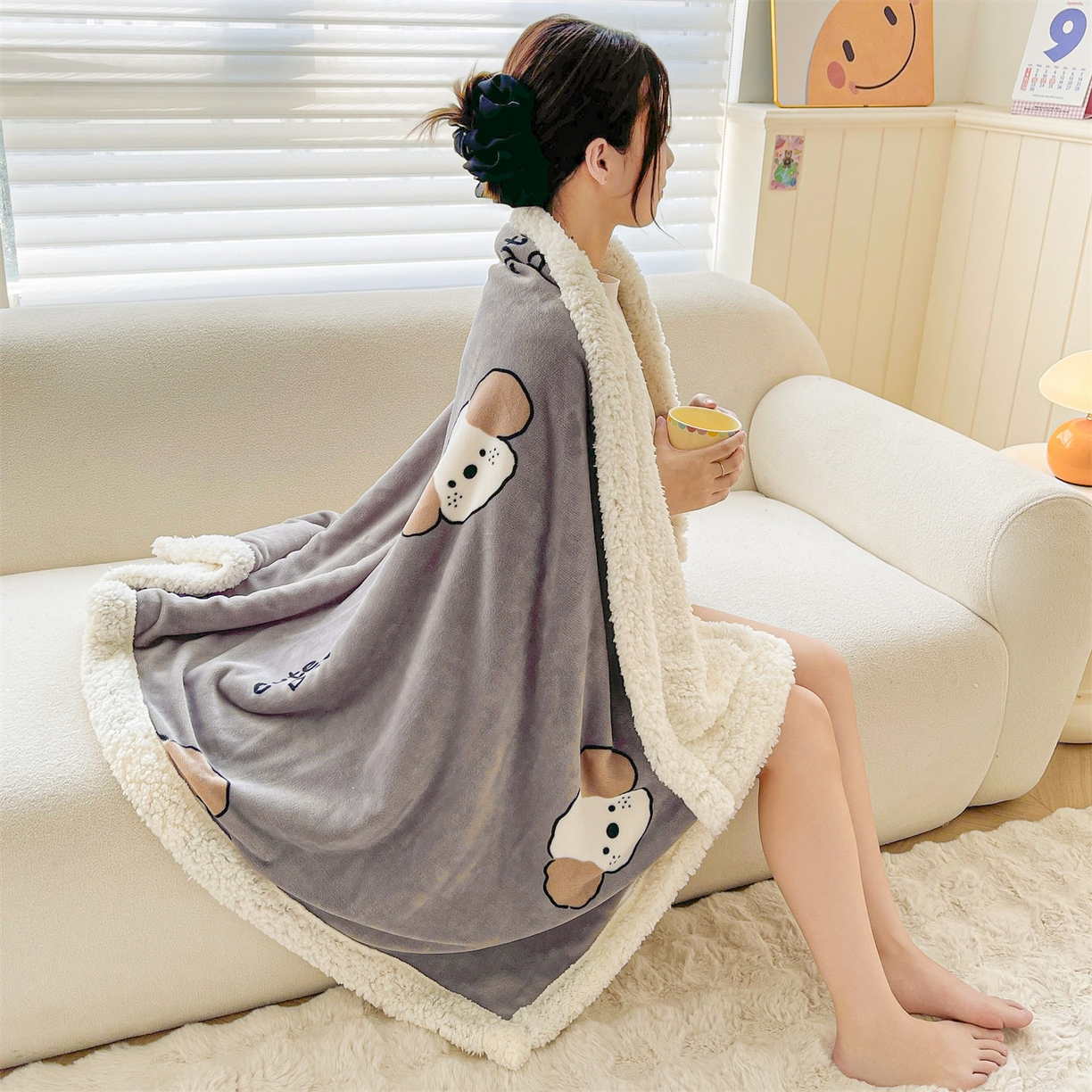 91家纺网 家纺一手货源 找家纺 雯豆家纺 2025新款双面暖绒多功能被套毯盖毯毯子 阳光狗