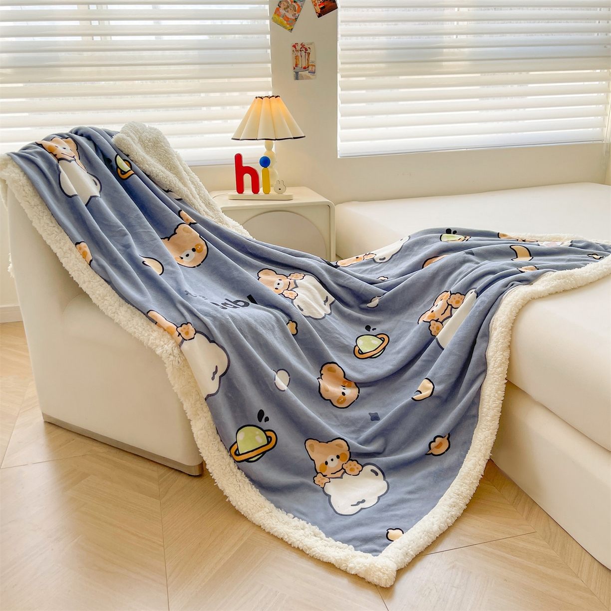 91家纺网 家纺一手货源 找家纺 雯豆家纺 2025新款双面暖绒多功能被套毯盖毯毯子 云朵熊