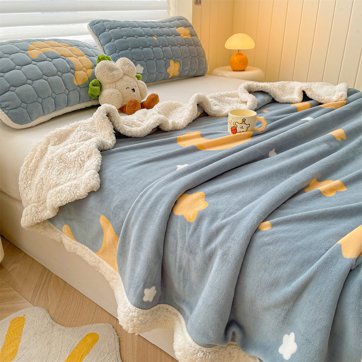 91家纺网 家纺一手货源 找家纺 雯豆家纺 2025新款双面暖绒多功能被套毯盖毯毯子 筑梦星空
