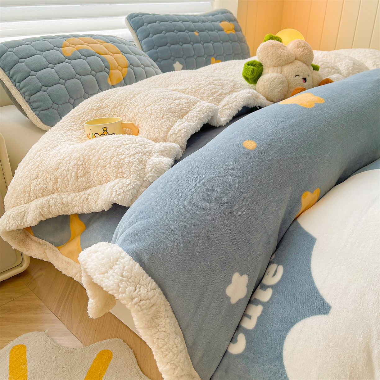 91家纺网 家纺一手货源 找家纺 雯豆家纺 2025新款双面暖绒多功能被套毯盖毯毯子 筑梦星空