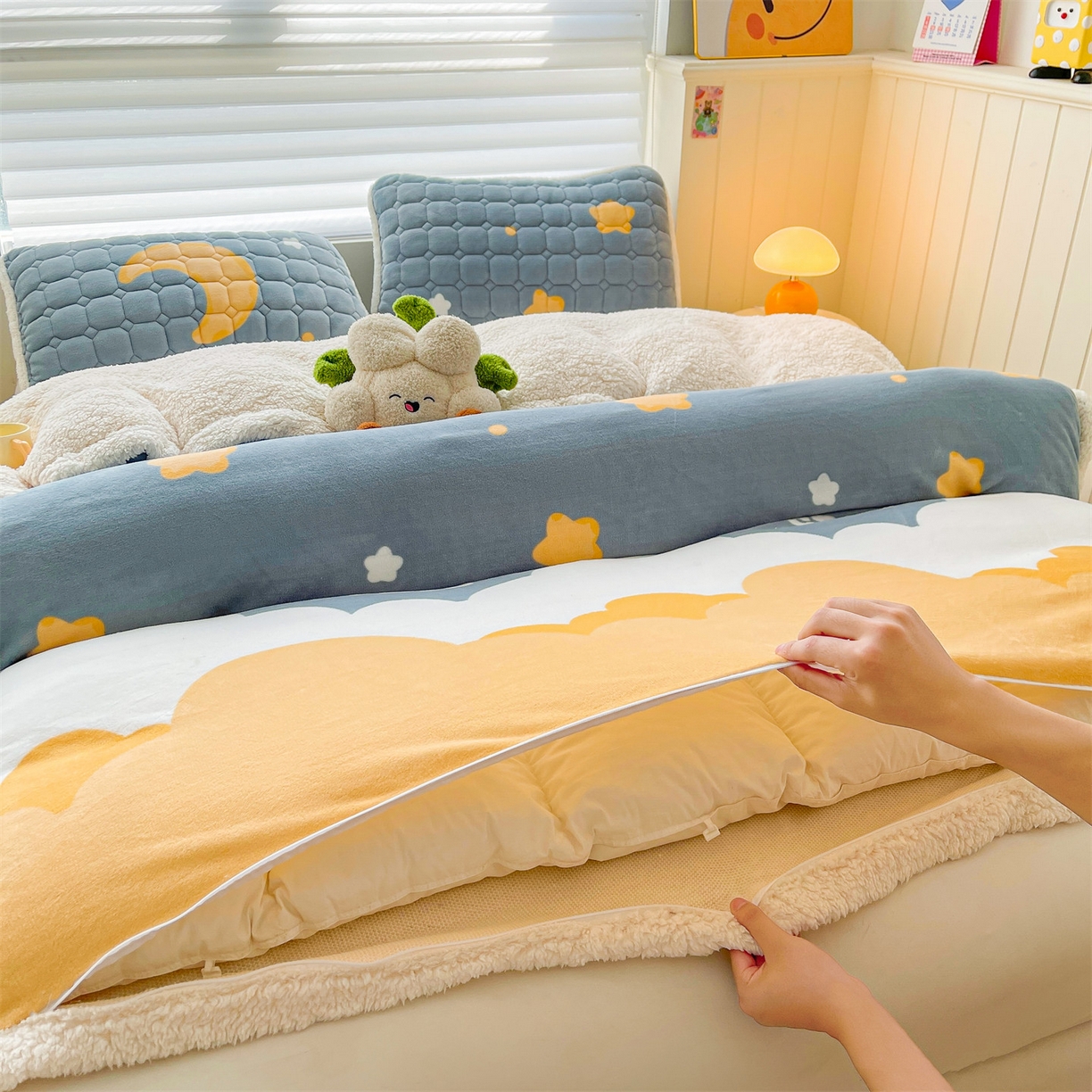 91家纺网 家纺一手货源 找家纺 雯豆家纺 2025新款双面暖绒多功能被套毯盖毯毯子 筑梦星空