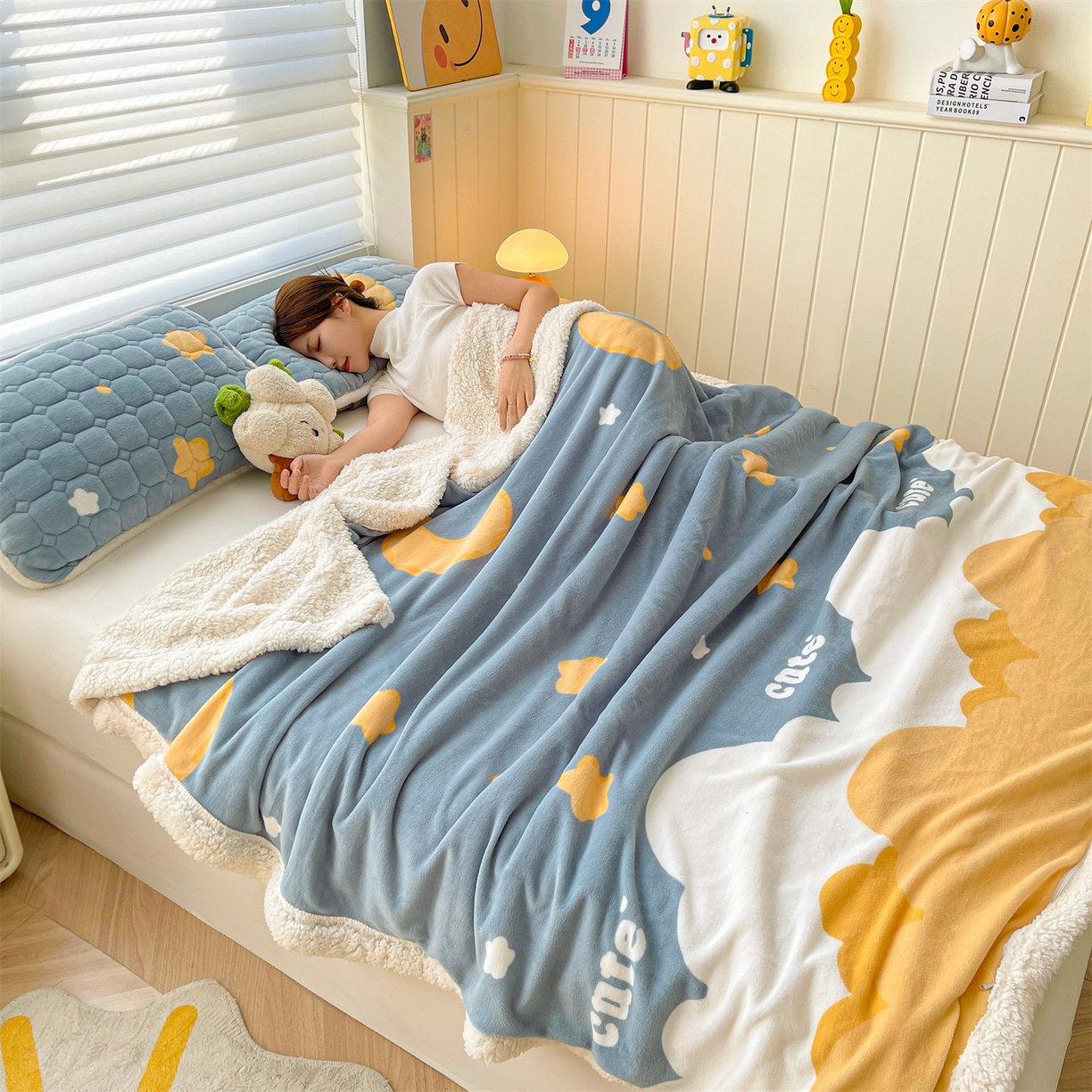 91家纺网 家纺一手货源 找家纺 雯豆家纺 2025新款双面暖绒多功能被套毯盖毯毯子 筑梦星空