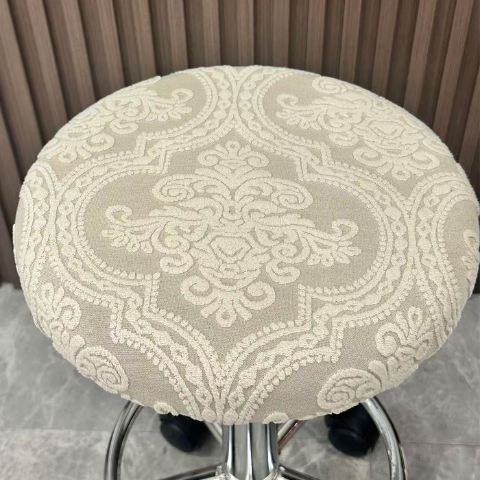 91家纺网 家纺一手货源 找家纺 逐日沙发套 2025新款提花绒针织款圆凳套-欧艺 欧艺-卡其