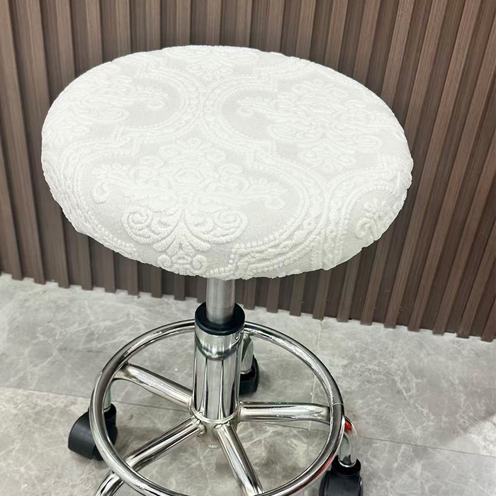 91家纺网 家纺一手货源 找家纺 逐日沙发套 2025新款提花绒针织款圆凳套-欧艺 欧艺-米白