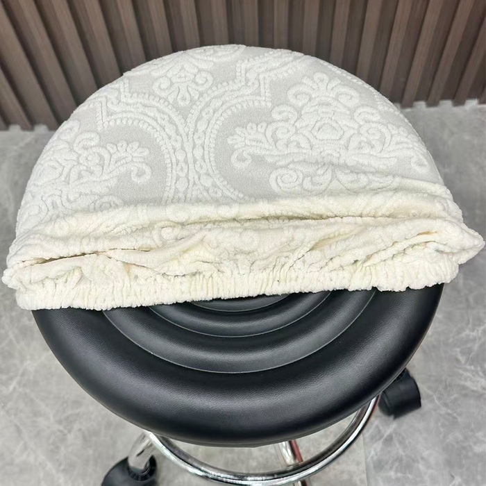 91家纺网 家纺一手货源 找家纺 逐日沙发套 2025新款提花绒针织款圆凳套-欧艺 欧艺-米白