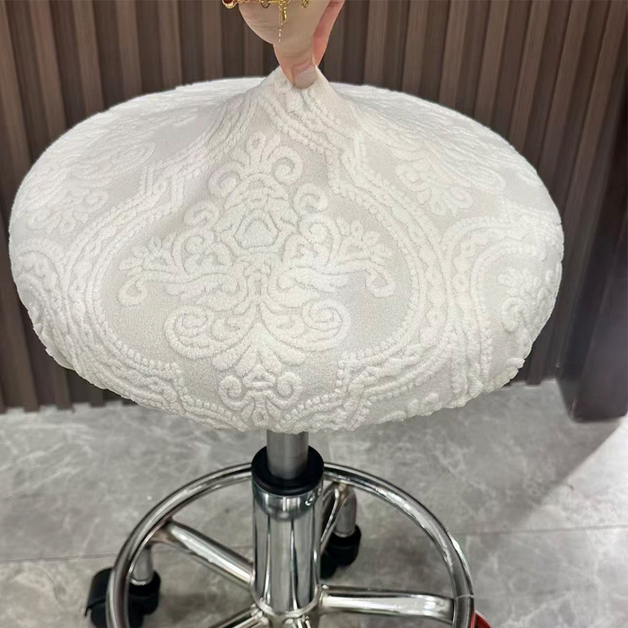 91家纺网 家纺一手货源 找家纺 逐日沙发套 2025新款提花绒针织款圆凳套-欧艺 欧艺-米白