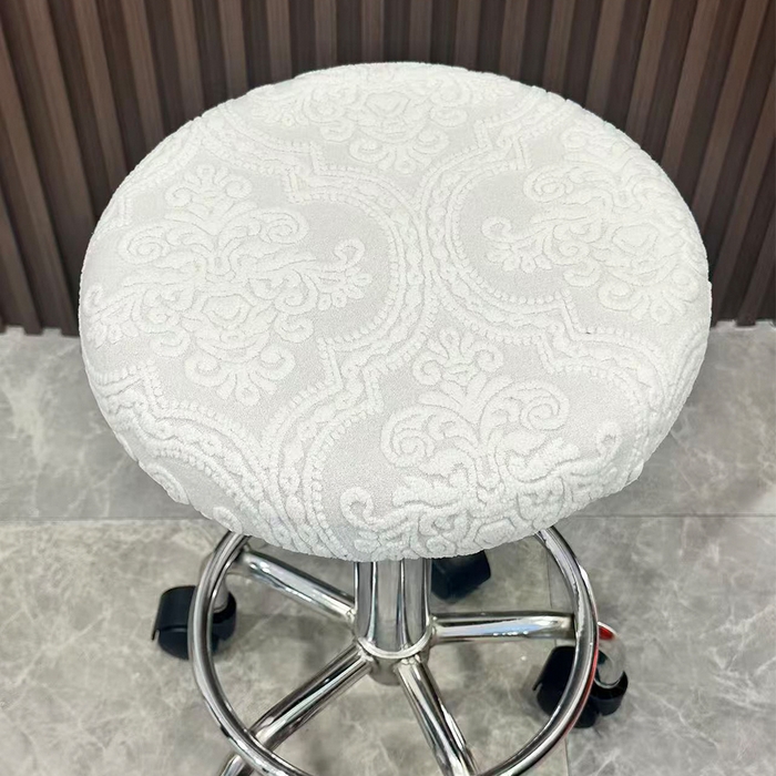 91家纺网 家纺一手货源 找家纺 逐日沙发套 2025新款提花绒针织款圆凳套-欧艺 欧艺-米白