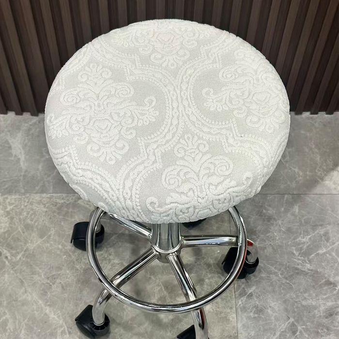 91家纺网 家纺一手货源 找家纺 逐日沙发套 2025新款提花绒针织款圆凳套-欧艺 欧艺-米白