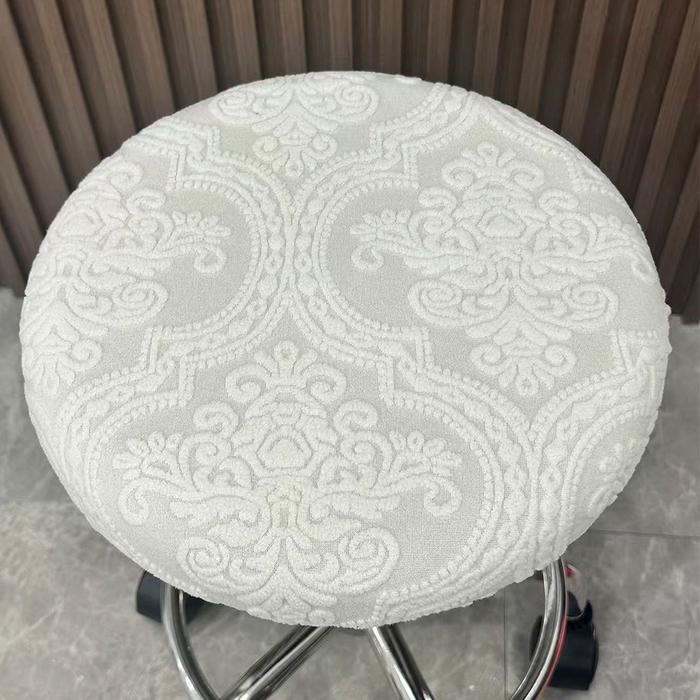 91家纺网 家纺一手货源 找家纺 逐日沙发套 2025新款提花绒针织款圆凳套-欧艺 欧艺-米白