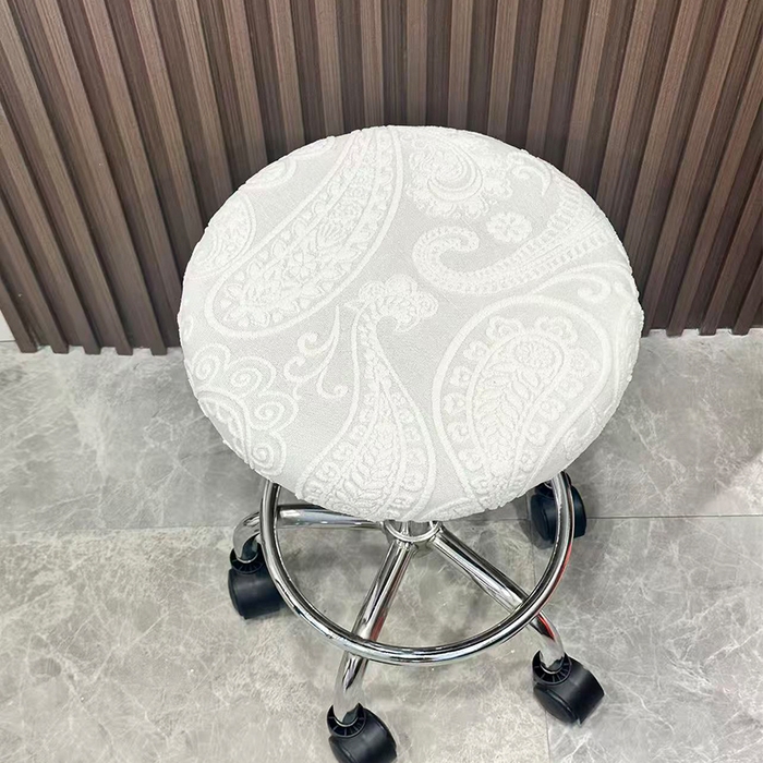 91家纺网 家纺一手货源 找家纺 逐日沙发套 2025新款提花绒针织款圆凳套-古罗 古罗-米白