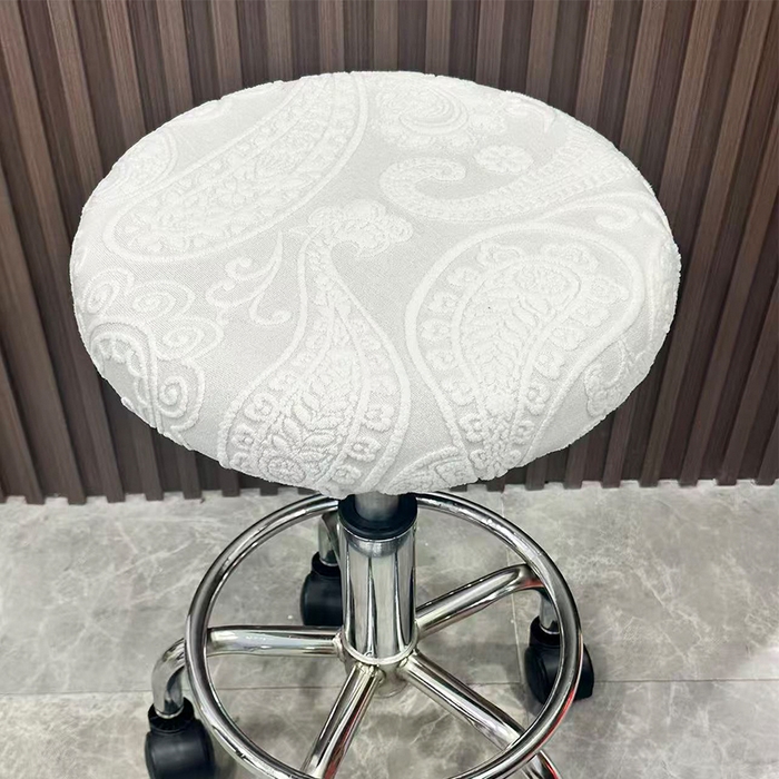 91家纺网 家纺一手货源 找家纺 逐日沙发套 2025新款提花绒针织款圆凳套-古罗 古罗-米白