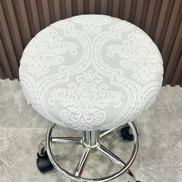 91家纺网 家纺一手货源 找家纺 逐日沙发套 2025新款提花绒针织款圆凳套-欧艺 欧艺-浅灰