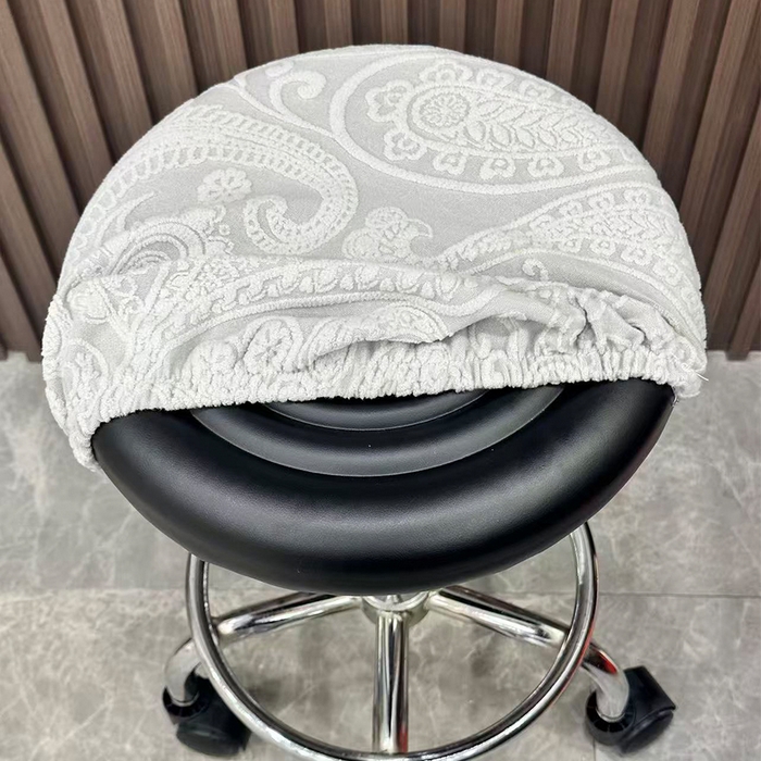 91家纺网 家纺一手货源 找家纺 逐日沙发套 2025新款提花绒针织款圆凳套-古罗 古罗-浅灰