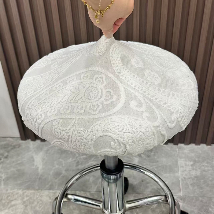 91家纺网 家纺一手货源 找家纺 逐日沙发套 2025新款提花绒针织款圆凳套-古罗 古罗-浅灰