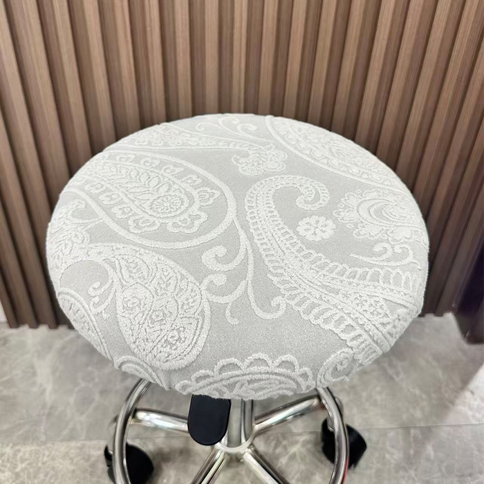 91家纺网 家纺一手货源 找家纺 逐日沙发套 2025新款提花绒针织款圆凳套-古罗 古罗-浅灰