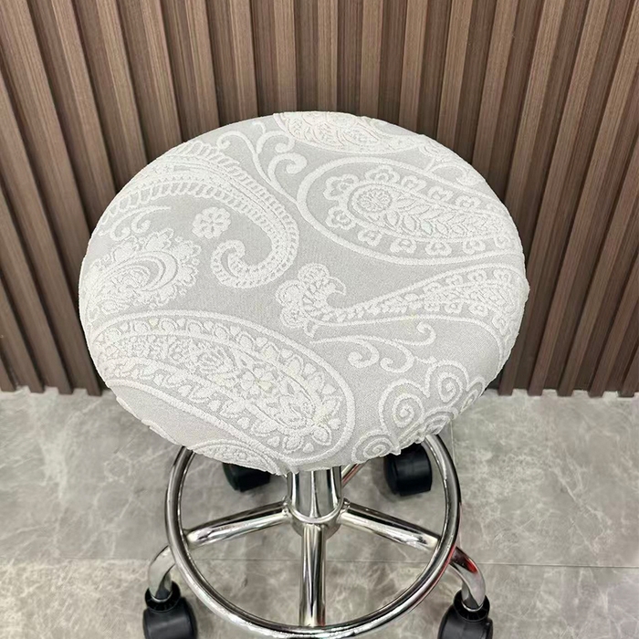 91家纺网 家纺一手货源 找家纺 逐日沙发套 2025新款提花绒针织款圆凳套-古罗 古罗-浅灰