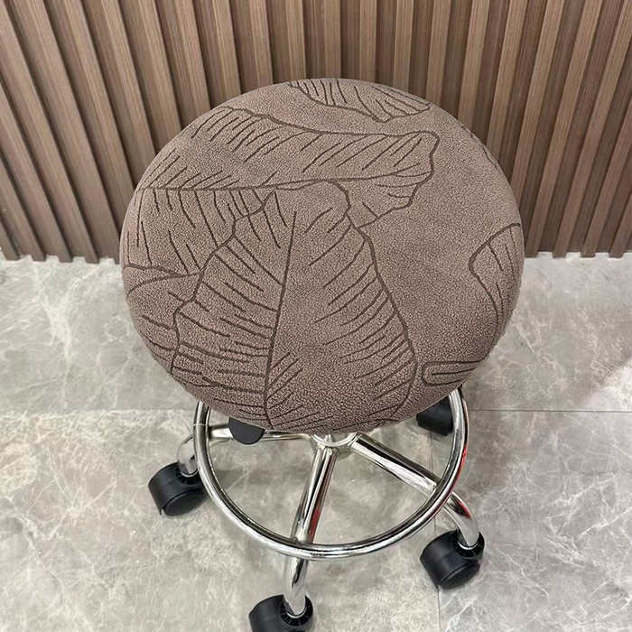 91家纺网 家纺一手货源 找家纺 逐日沙发套 2025新款提花绒针织款圆凳套-叶沙 叶沙-咖色