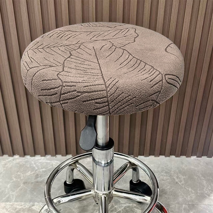 91家纺网 家纺一手货源 找家纺 逐日沙发套 2025新款提花绒针织款圆凳套-叶沙 叶沙-咖色