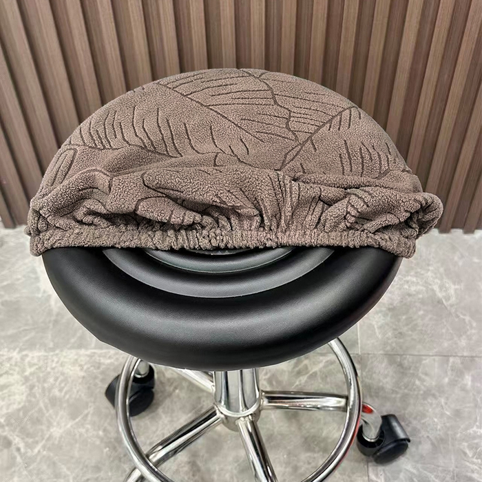 91家纺网 家纺一手货源 找家纺 逐日沙发套 2025新款提花绒针织款圆凳套-叶沙 叶沙-咖色