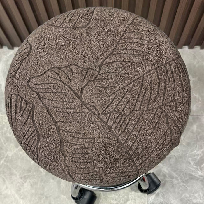 91家纺网 家纺一手货源 找家纺 逐日沙发套 2025新款提花绒针织款圆凳套-叶沙 叶沙-咖色