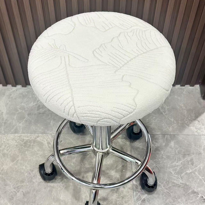 91家纺网 家纺一手货源 找家纺 逐日沙发套 2025新款提花绒针织款圆凳套-叶沙 叶沙-米白