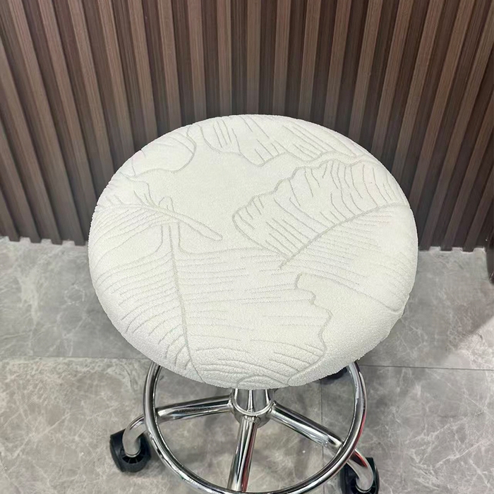 91家纺网 家纺一手货源 找家纺 逐日沙发套 2025新款提花绒针织款圆凳套-叶沙 叶沙-米白