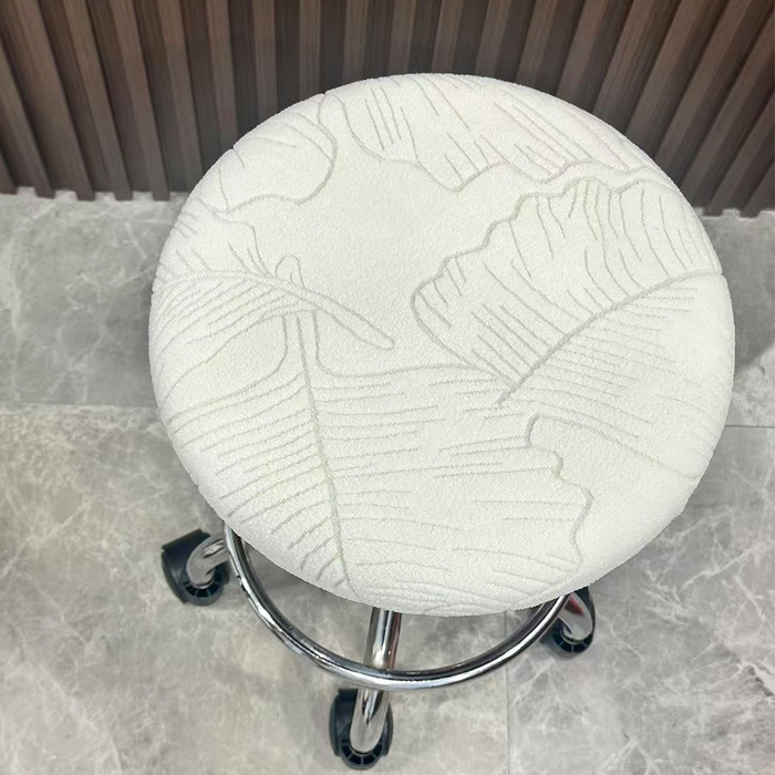 91家纺网 家纺一手货源 找家纺 逐日沙发套 2025新款提花绒针织款圆凳套-叶沙 叶沙-米白