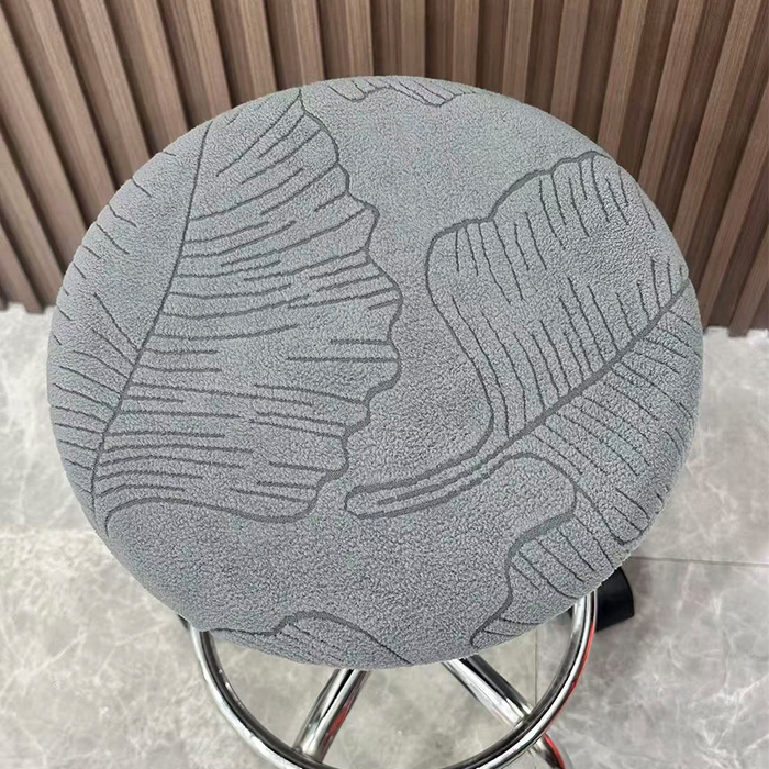 91家纺网 家纺一手货源 找家纺 逐日沙发套 2025新款提花绒针织款圆凳套-叶沙 叶沙-深灰