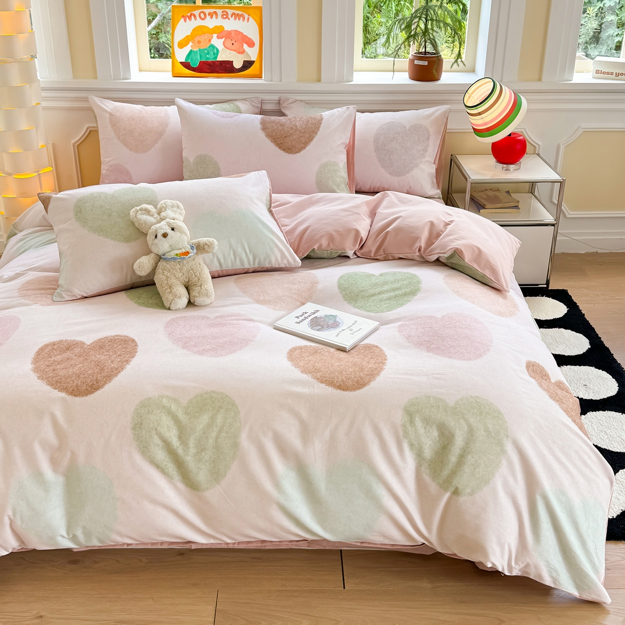 91家纺网 家纺一手货源 找家纺 千朵 2025新款全棉磨毛印花四件套 爱你