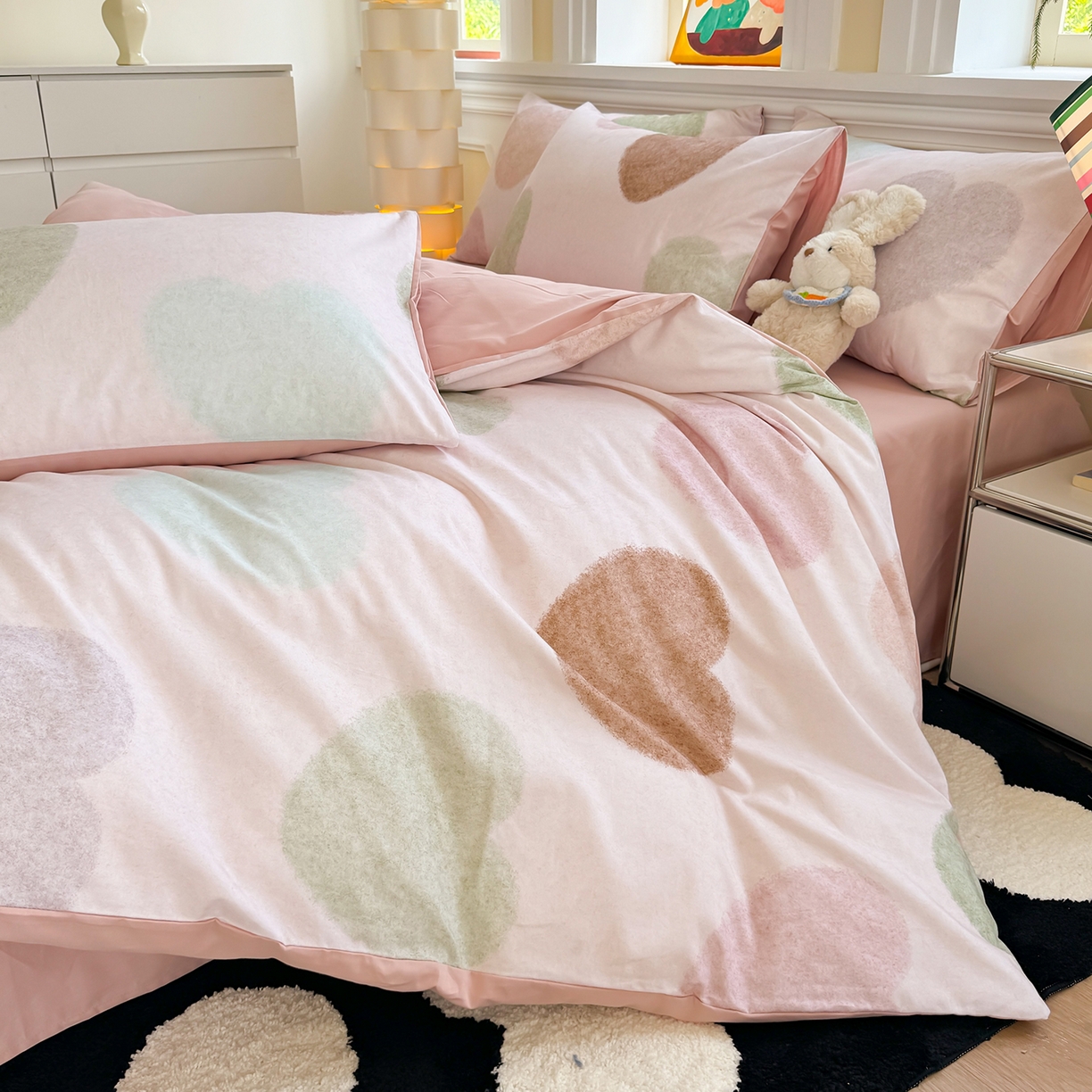 91家纺网 家纺一手货源 找家纺 千朵 2025新款全棉磨毛印花四件套 爱你