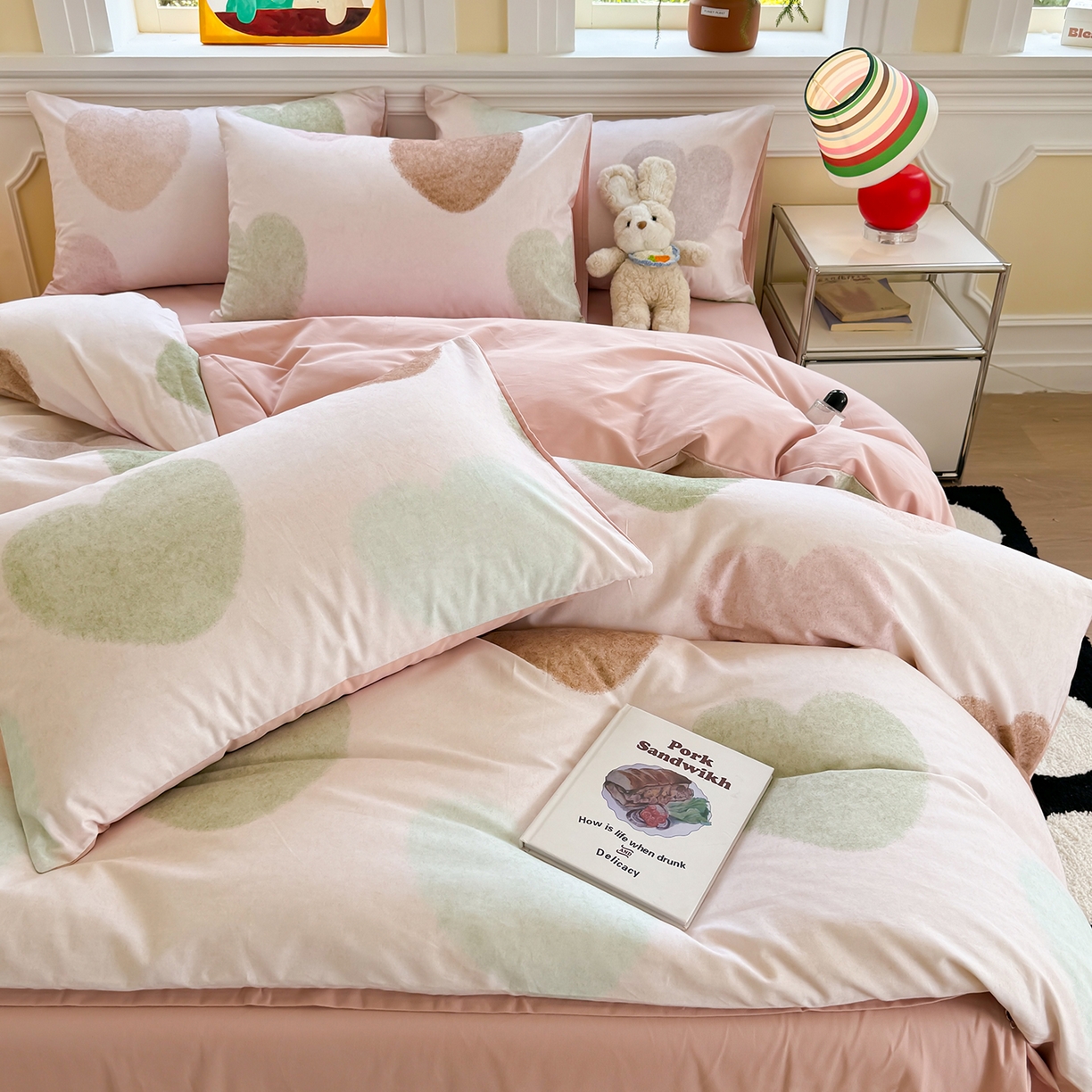 91家纺网 家纺一手货源 找家纺 千朵 2025新款全棉磨毛印花四件套 爱你