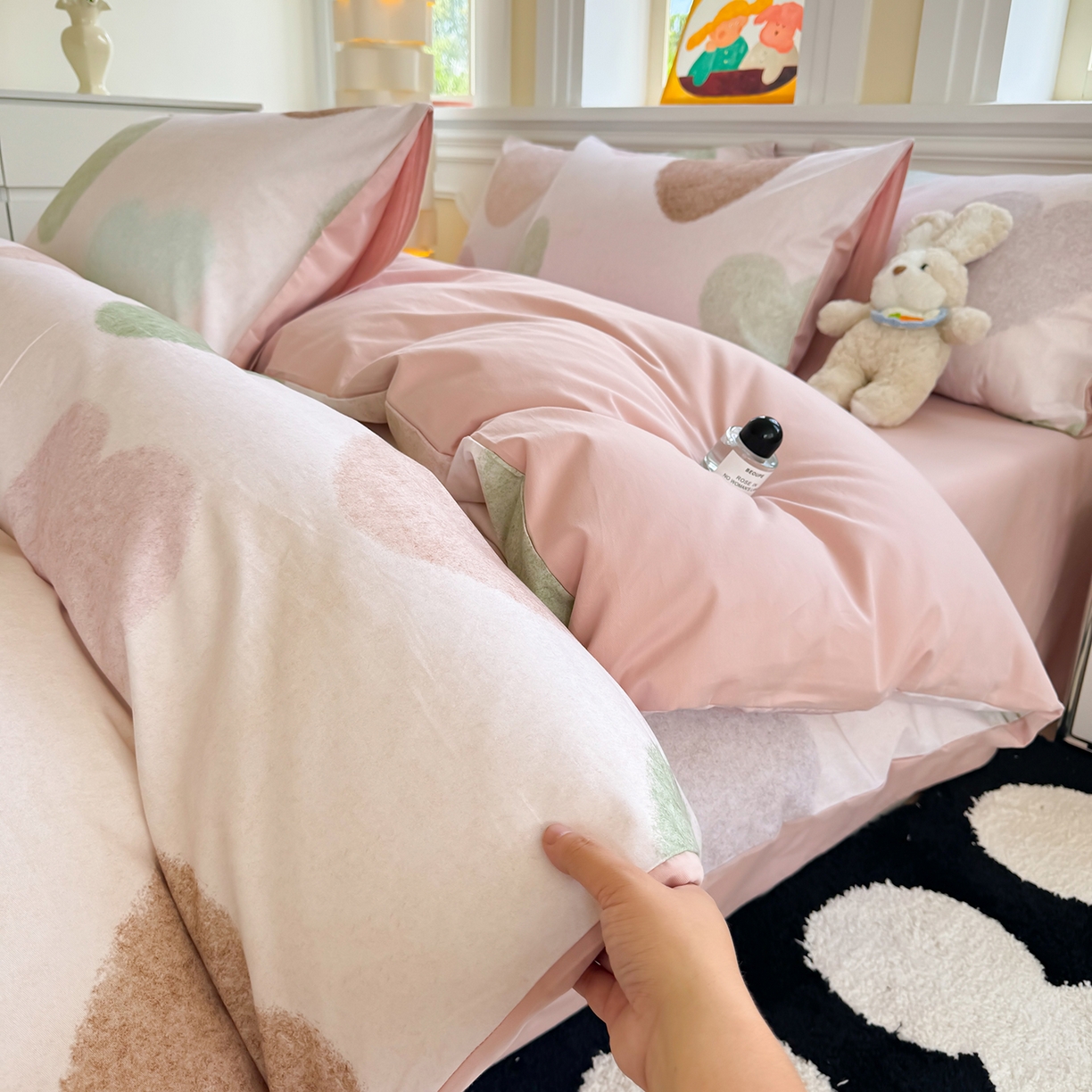 91家纺网 家纺一手货源 找家纺 千朵 2025新款全棉磨毛印花四件套 爱你