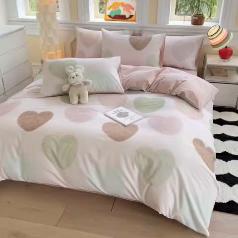 91家纺网 家纺一手货源 找家纺 千朵 2025新款全棉磨毛印花四件套 爱你