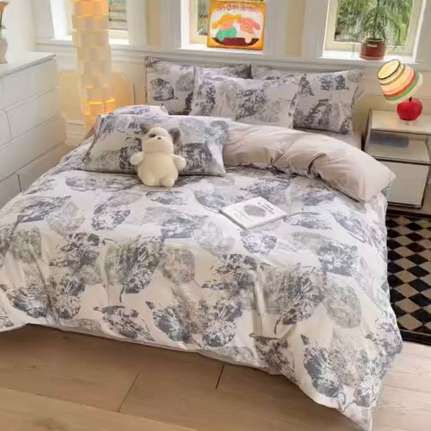 91家纺网 家纺一手货源 找家纺 千朵 2025新款全棉磨毛印花四件套 梵庭